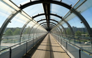Germany, Bavaria, Munich, Munich Airport, pedestrian bridge, glaszed, S-Bahn stop Airport Visitors' Park Germany, Bavaria, Munich, Munich Airport, pedestrian bridge, glaszed, S-Bahn stop Airport Visitors' Park