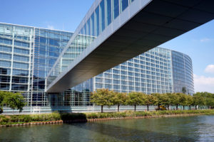France, Alsace, Strasbourg, European Parliament on the river Ill France, Alsace, Strasbourg, European Parliament on the river Ill