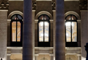 Germany, Bavaria, Munich, Max-Joseph-Platz, Bavarian National Theater, Bavarian State Opera, three windows, exterior, detail, evenings Germany, Bavaria, Munich, Max-Joseph-Platz, Bavarian National Theater, Bavarian State Opera, three windows, exterior, detail, evenings