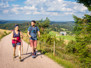 Wandern auf dem Zweitälersteig, Rohrhardsberg, im Hintergrund Schänzlehof, Blick Richtung Nordost Wandern auf dem Zweitälersteig, Rohrhardsberg, im Hintergrund Schänzlehof, Blick Richtung Nordost