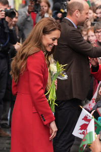 The Prince and Princess of Wales greet well wishers during a visit to Pontypridd Market in Wales to talk to local business owners about the impact of the flooding caused by Storm Bert and Storm Darragh, and help prepare and cook a batch of Welsh cakes at the The Welsh Cake Shop.