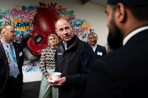 The Duke of Edinburgh meets invitees during a visit to Boxing Futures in Peterborough, Cambridgeshire.