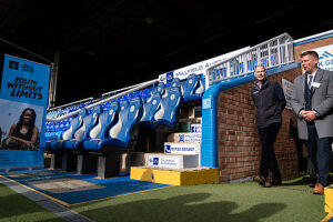 The Duke of Edinburgh walks down the players tunnel during a visit to Peterborough United Football Club in Peterborough, Cambridgeshire.