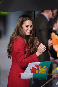 The Princess of Wales greets well wishers during a visit to Pontypridd Market in Wales to talk to local business owners about the impact of the flooding caused by Storm Bert and Storm Darragh, and help prepare and cook a batch of Welsh cakes at the The Welsh Cake Shop.