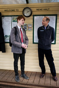 The Duke of Edinburgh talks to student Cameron Reed at Nene Halt station in Railworld last year during a visit to Railworld Wildlife Haven in Peterborough, Cambridgeshire.