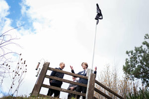 The Duke of Edinburgh talks to students Lucas Tuck and Michael Perkins who completed their volunteering section at Railworld last year during a visit to Railworld Wildlife Haven in Peterborough, Cambridgeshire.