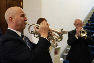 A lament is played during the service at Sandys Street Presbyterian Church, Newry, to mark the 40th anniversary of the killing of nine Royal Ulster Constabulary (RUC) officers in an IRA attack