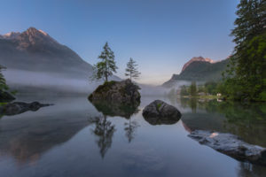 Europe, Germany, Bavaria, Berchtesgadener Land, Hintersee, daybreak on the Hintersee Europe, Germany, Bavaria, Berchtesgadener Land, Hintersee, daybreak on the Hintersee