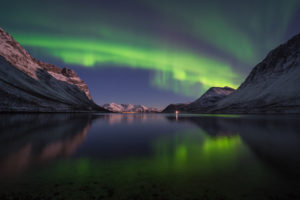 Europe, Norway, Troms, dancing Northern Lights over Grøtfjord Europe, Norway, Troms, dancing Northern Lights over Grøtfjord
