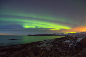 Europe, Norway, Troms, dancing Northern Lights over Kvaløya Europe, Norway, Troms, dancing Northern Lights over Kvaløya