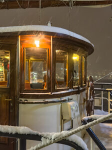 Europe, Norway, Tromsö, the ship Barquentine Antigua in a snowstorm Europe, Norway, Tromsö, the ship Barquentine Antigua in a snowstorm
