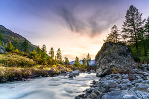 Europe, Switzerland, Canton Valais, Lötschental, Autumn atmosphere along the Lonza river Europe, Switzerland, Canton Valais, Lötschental, Autumn atmosphere along the Lonza river