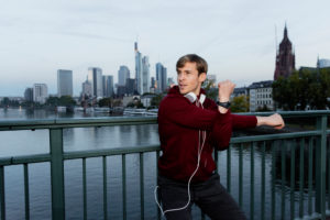 Sporty man with fitness practise in the town, Frankfurt on the Main, Hessen, Germany Sporty man with fitness practise in the town, Frankfurt on the Main, Hessen, Germany