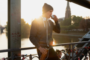 Sporty man has a break jogging in the town, portrait Sporty man has a break jogging in the town, portrait