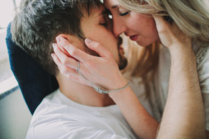 Young couple in love at home, portrait 