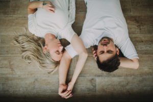 Young couple in love at home, portrait 