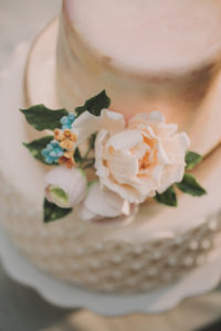 Wedding cake at alternative wedding celebration outside, detail