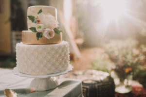 Wedding cake on at alternative wedding celebration, close up