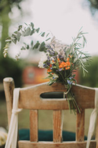 Alternative wedding, decoration, chair, flowers, medium close-up 