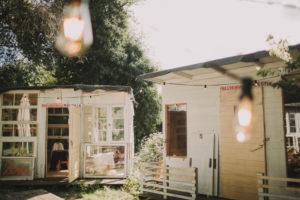 Alternative wedding, garden shed, string of lights