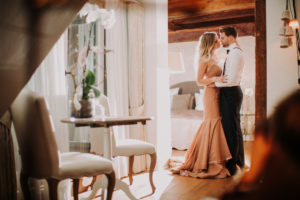 Couple, in love, hug, standing, sideways,