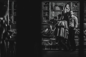Bridal couple, music room, standing, sitting,