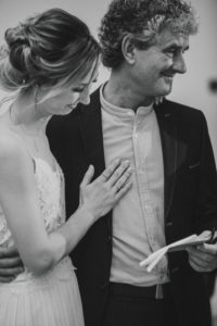 Wedding, bride, father, smile, arm in arm,