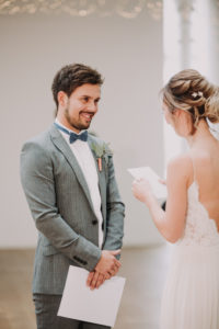 Bride and groom, standing, bridal vow, reading,