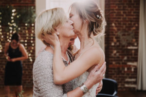 Wedding, bride, senior woman, hug, kiss,