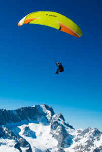Paragliding over the Zugspitze, Garmisch Classicgebiet, Garmisch-Partenkirchen, Oberland, aerial view, Bavaria, Germany Paragliding over the Zugspitze, Garmisch Classicgebiet, Garmisch-Partenkirchen, Oberland, aerial view, Bavaria, Germany