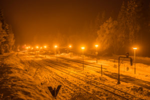 Germany, Saxony-Anhalt, Schierke, Snowy Schierke station in the evening Germany, Saxony-Anhalt, Schierke, Snowy Schierke station in the evening