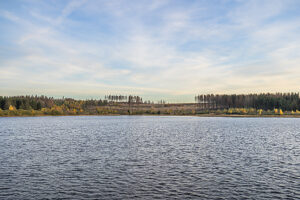 Germany, Lower Saxony, Clausthal-Zellerfeld, Hirschler pond in fall
