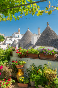 Alberobello, Bari province, Salento, Puglia, Italy, Europe. The typical trulli houses with their cone-shaped roof in the drywall style