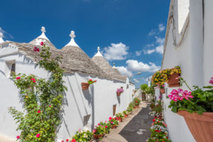 Alberobello, Bari province, Salento, Puglia, Italy, Europe. A picturesque alley in Alberobello
