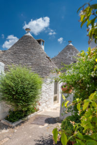 Alberobello, Bari province, Salento, Puglia, Italy, Europe. The typical trulli houses with their cone-shaped roof in the drywall style