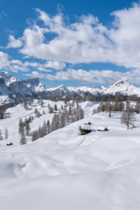 Hochabtei / Alta Badia, Provinz Bozen, Südtirol, Italien, Europa. Winter auf den Armentarawiesen. Im Hintergrund die Puezgruppe, die Geislerspitzen und der Peitlerkofel Hochabtei / Alta Badia, Provinz Bozen, Südtirol, Italien, Europa. Winter auf den Armentarawiesen. Im Hintergrund die Puezgruppe, die Geislerspitzen und der Peitlerkofel