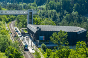 Percha, South Tyrol, Bolzano province, Italy. A flirt train of the Puster Valley Railway in Percha station Percha, South Tyrol, Bolzano province, Italy. A flirt train of the Puster Valley Railway in Percha station