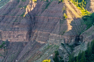 Aldein, Province of Bolzano, South Tyrol, Italy. Geoparc Bletterbach. Layers of rock in the Bletterbach Gorge Aldein, Province of Bolzano, South Tyrol, Italy. Geoparc Bletterbach. Layers of rock in the Bletterbach Gorge