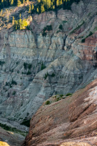 Aldein, Province of Bolzano, South Tyrol, Italy. Geoparc Bletterbach. Layers of rock in the Bletterbach Gorge Aldein, Province of Bolzano, South Tyrol, Italy. Geoparc Bletterbach. Layers of rock in the Bletterbach Gorge