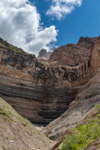 Aldein, Province of Bolzano, South Tyrol, Italy. Geoparc Bletterbach. The Gorz, the end of the Bletterbach Gorge Aldein, Province of Bolzano, South Tyrol, Italy. Geoparc Bletterbach. The Gorz, the end of the Bletterbach Gorge