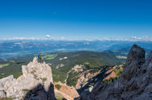 Aldein, Province of Bolzano, South Tyrol, Italy. Geoparc Bletterbach. View from the Aldeiner Weißhorn down to the Bletterbach Gorge Aldein, Province of Bolzano, South Tyrol, Italy. Geoparc Bletterbach. View from the Aldeiner Weißhorn down to the Bletterbach Gorge