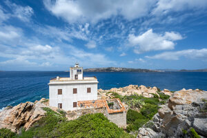 Porto Rafael, Palau, Province of Sassari, Sardinia, Italy, Europe. The lighthouse of Punta Sardegna