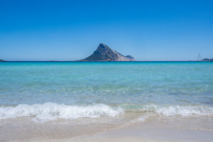 Loiri Porto San Paolo, Province of Olbia-Tempio, Sardinia, Italy, Europe. View from Porto Taverna to the island of Tavolara