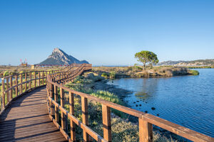 Loiri Porto San Paolo, Province of Olbia-Tempio, Sardinia, Italy, Europe. View from Porto Taverna to the island of Tavolara