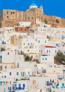 Venetian castle and the whitewashed houses of the Chora, Astypalea, Dodecanese Islands, Greece, Europe Venetian castle and the whitewashed houses of the Chora, Astypalea, Dodecanese Islands, Greece, Europe