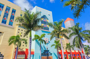 Art deco buildings on Washington Avenue, South Beach, Miami, Florida, USA