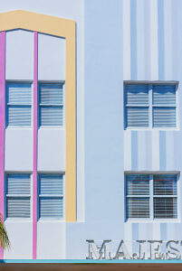 Art deco hotel facade, Ocean drive, South Beach, Miami, Florida, USA