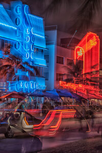 Ocean drive by night, South Beach, Miami, Florida, USA