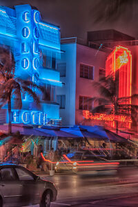 Ocean drive by night, South Beach, Miami, Florida, USA