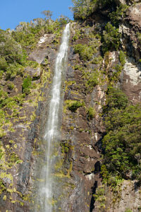 Waterfall at Milford Sound, Fiordland National Park, South Island, Southland, New Zealand